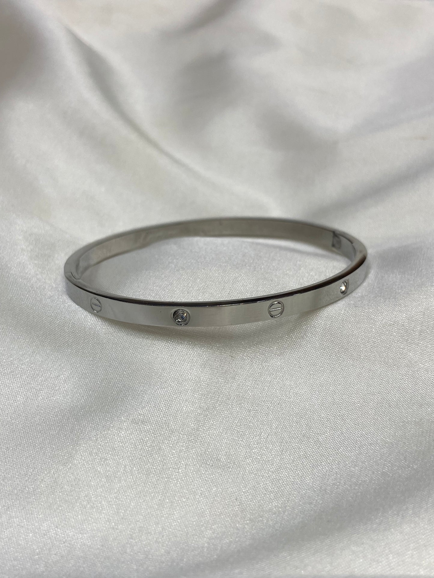 Carti Stainless Steel Thin CZ Silver Bangle