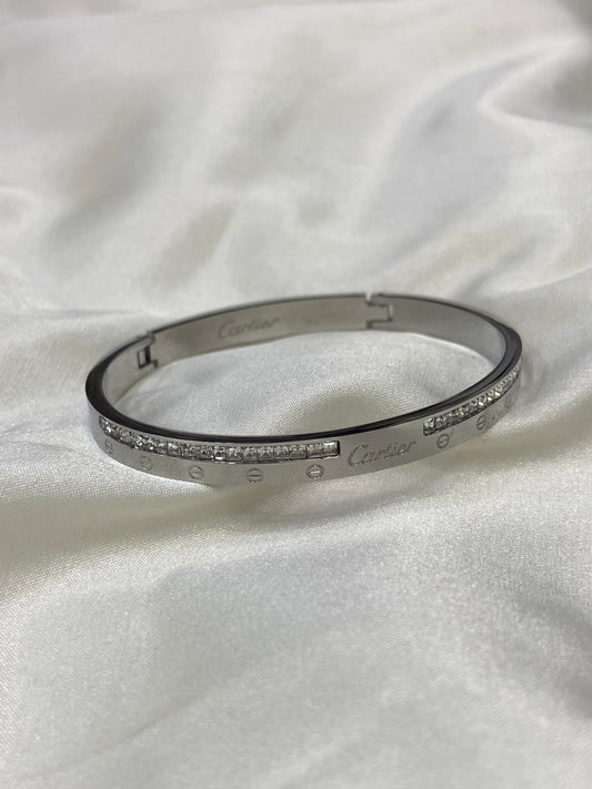 Silver Carti CZ Stainless Steel Bangle