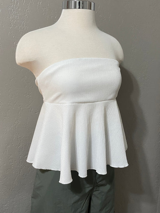 White Peplum Tube Top