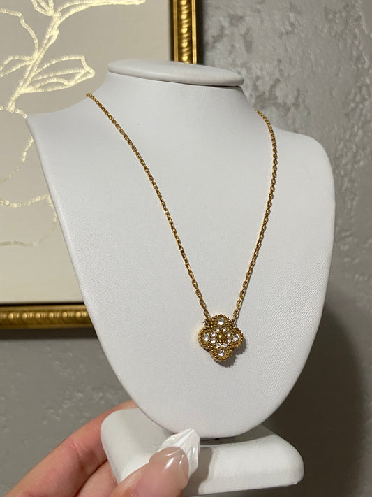 V C A Gold Clover CZ Stainless Steel Necklace
