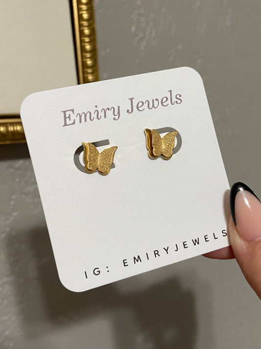 Gold Butterfly Stainless Steel Stud Earrings