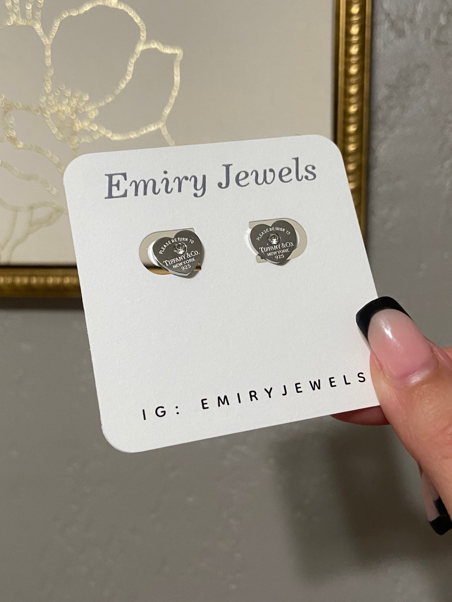 Tiff & Co Heart CZ Stainless Steel Silver Studs