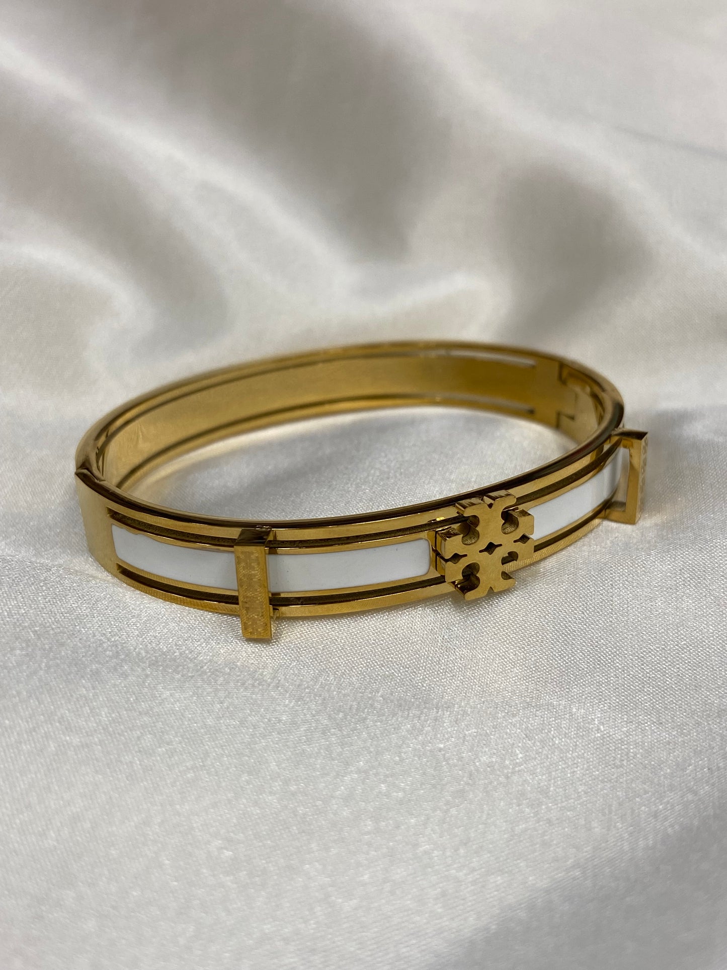 White Tory B Sleek Stainless Steel Gold Bangle