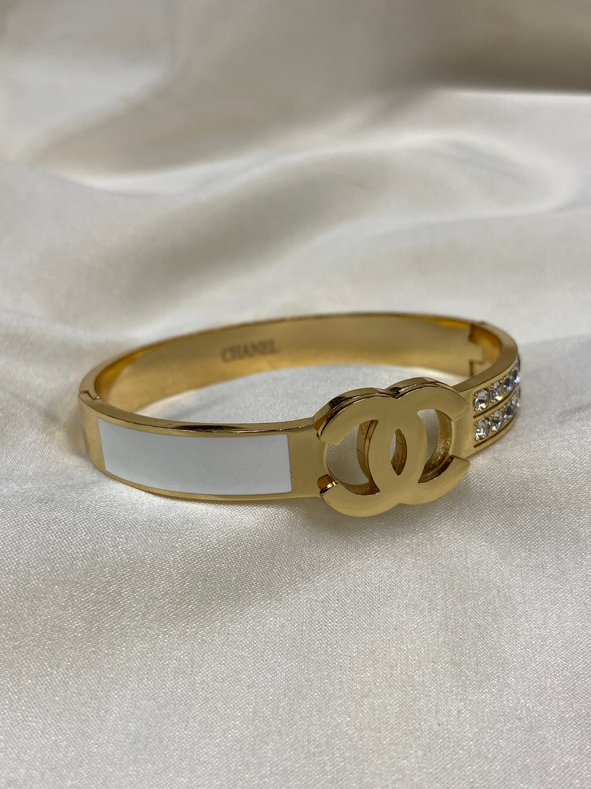 CC White CZ Stainless Steel Gold Bangle