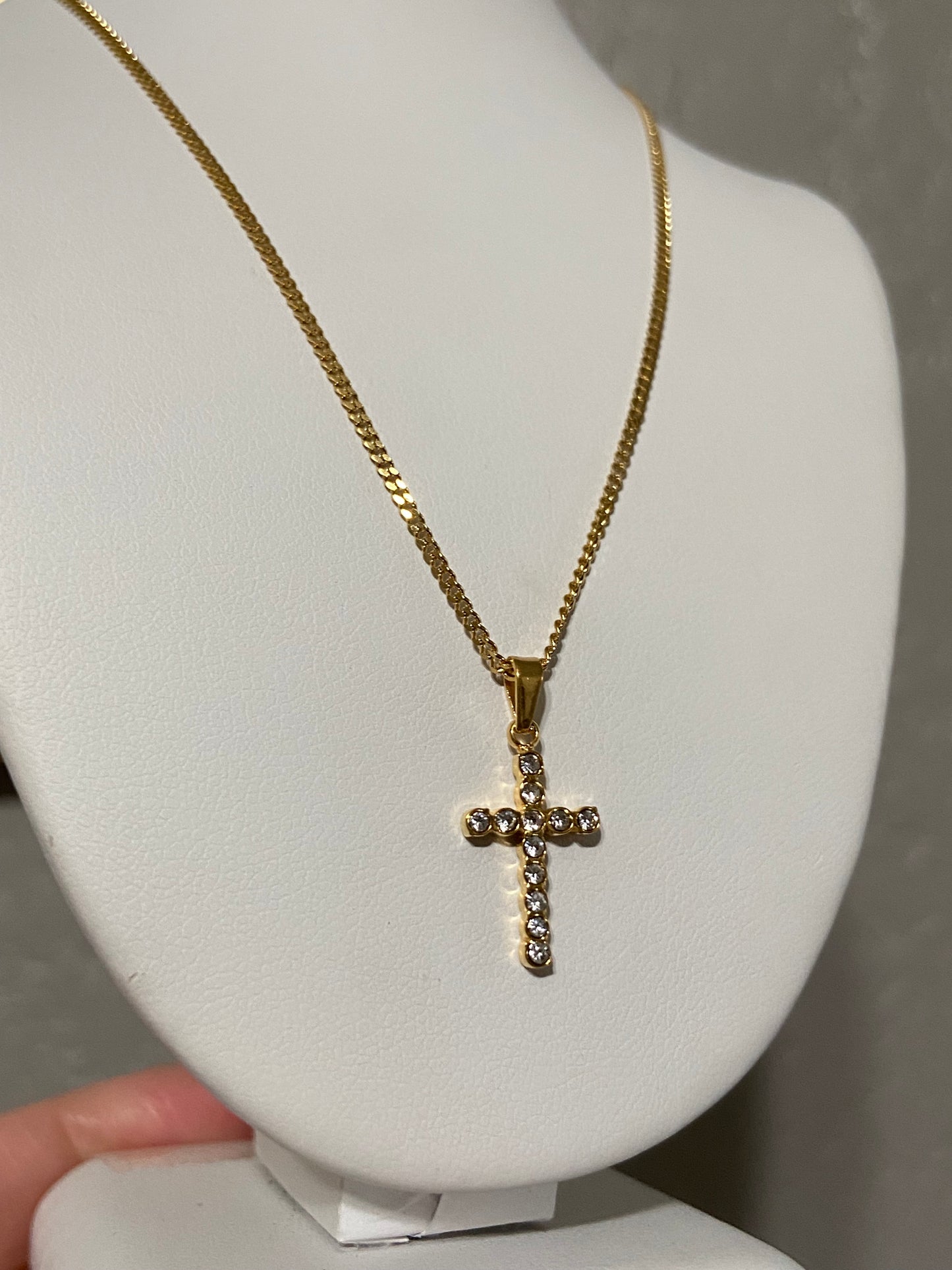 Dainty CZ Cross Stainless Steel Gold Necklace