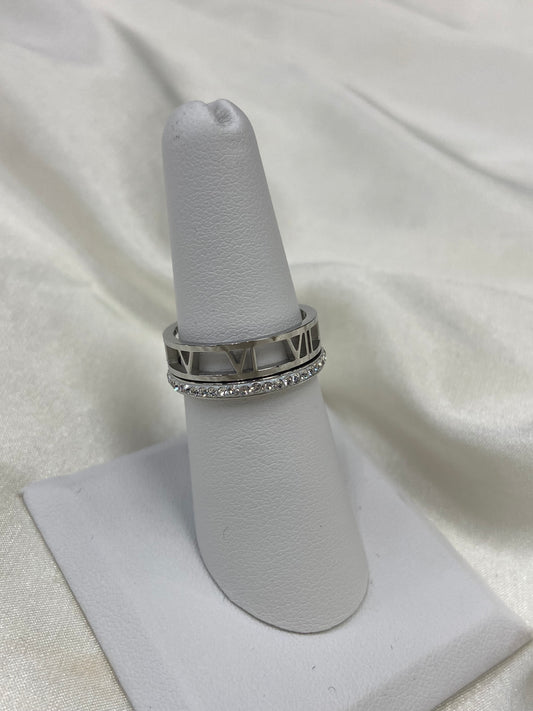 Silver CZ Layered Roman Numeral Ring
