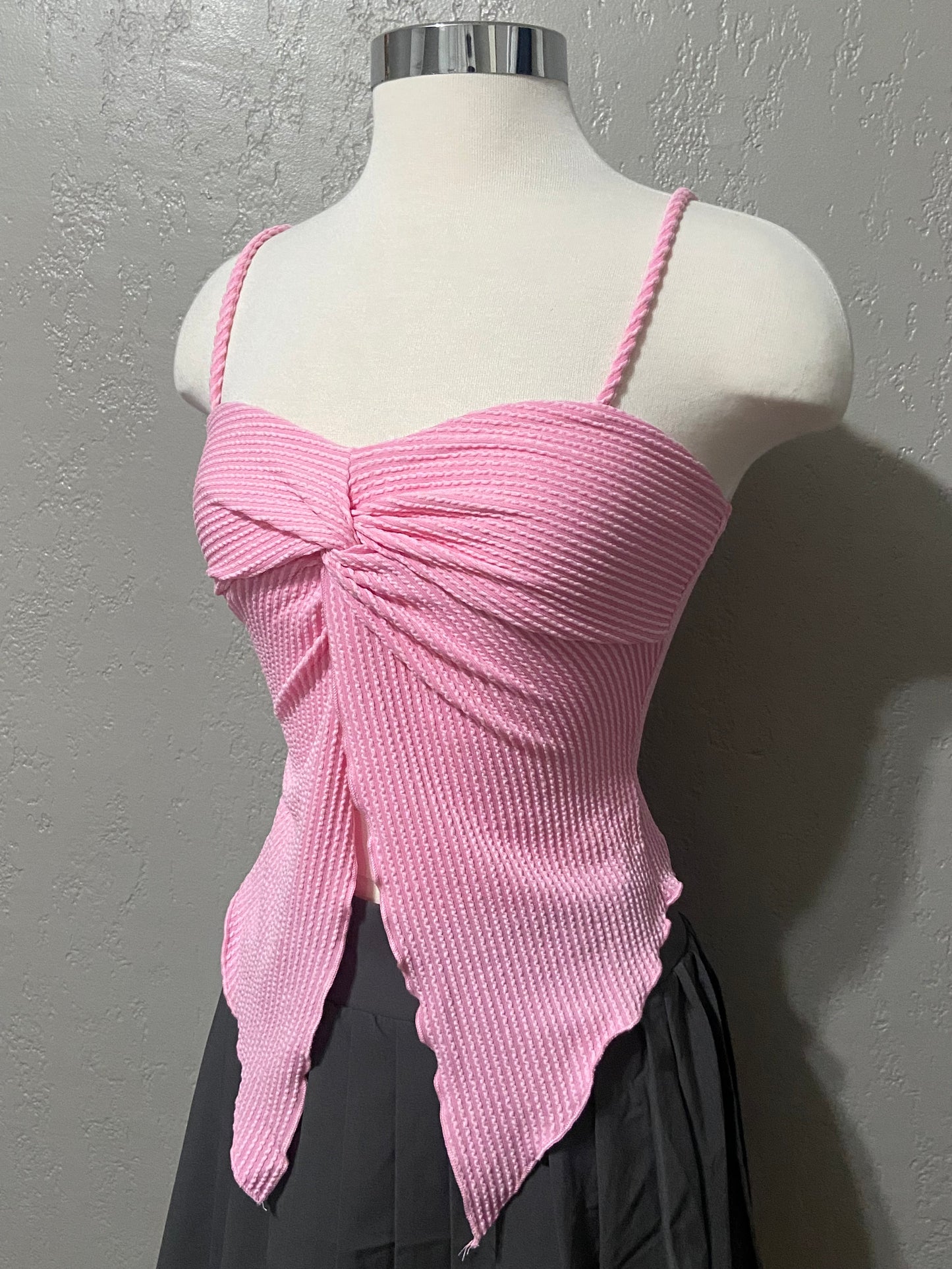Pink Ribbed Butterfly Tank Top