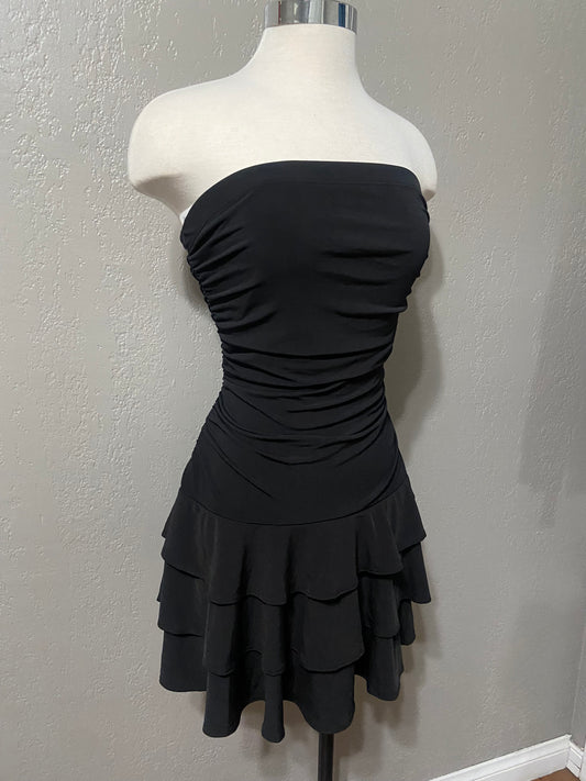 Black Flowy Strapless Dress