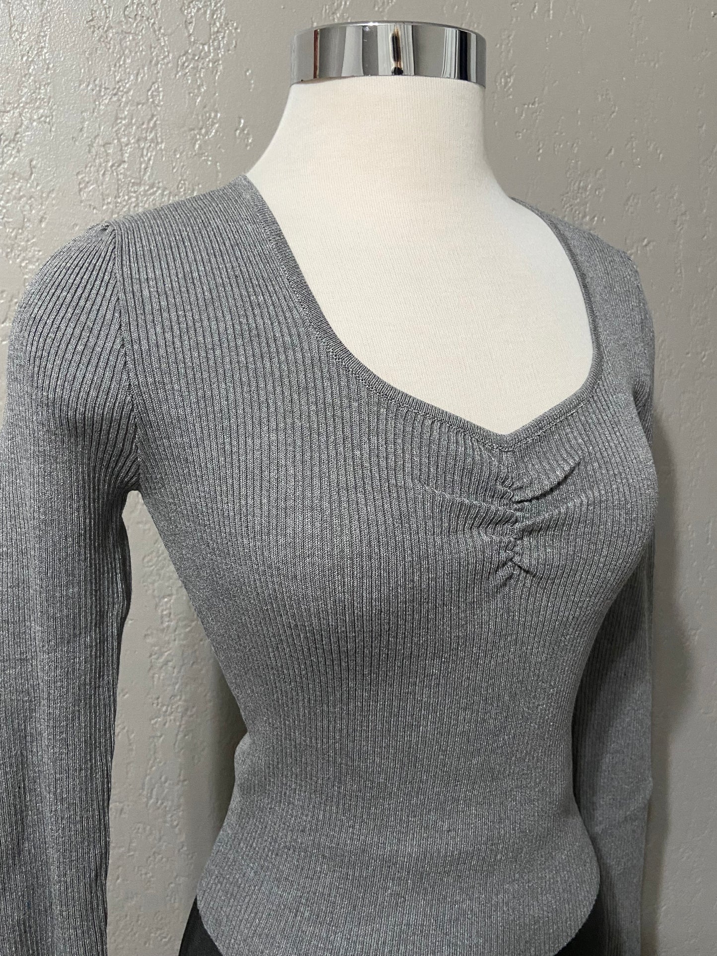 Charcoal Long Sleeve Ribbed Top
