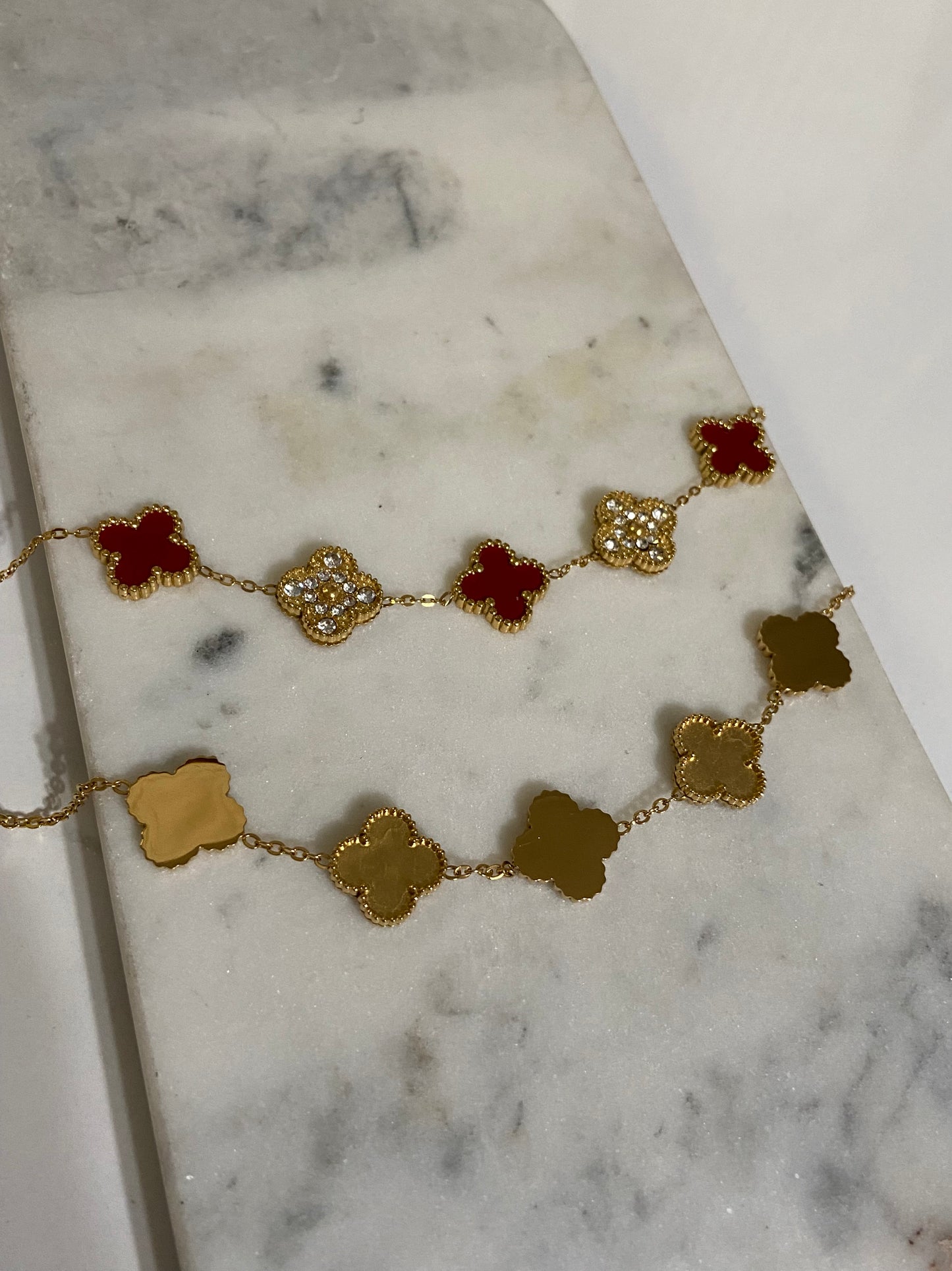 V C A Stainless Steel Clover CZ Gold Bracelet