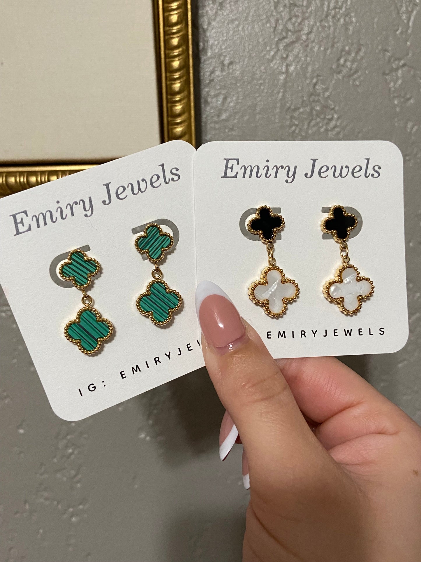 Double Clovers Stainless Steel Drop Gold Earrings