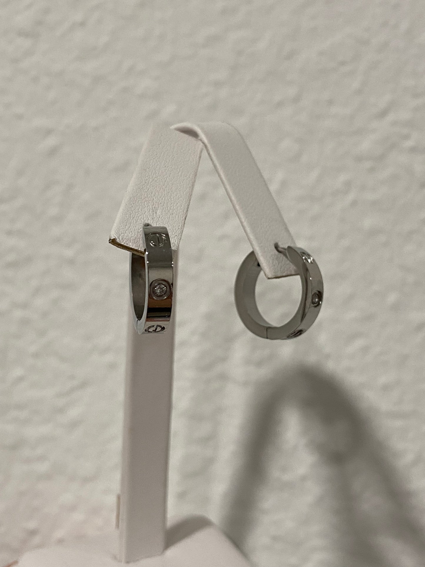 Silver Carti CZ Stainless Steel Hoops
