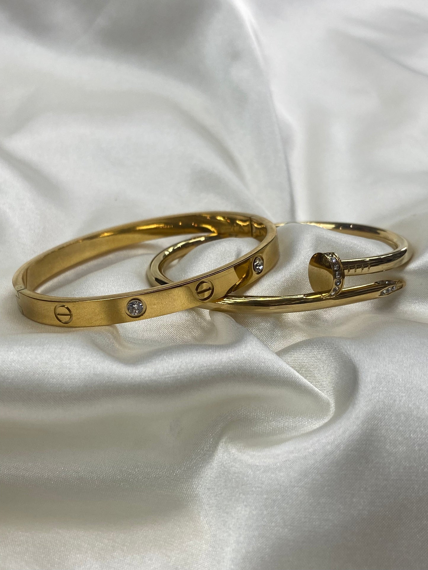 Carti Stainless Steel CZ Gold Bangle - engraved