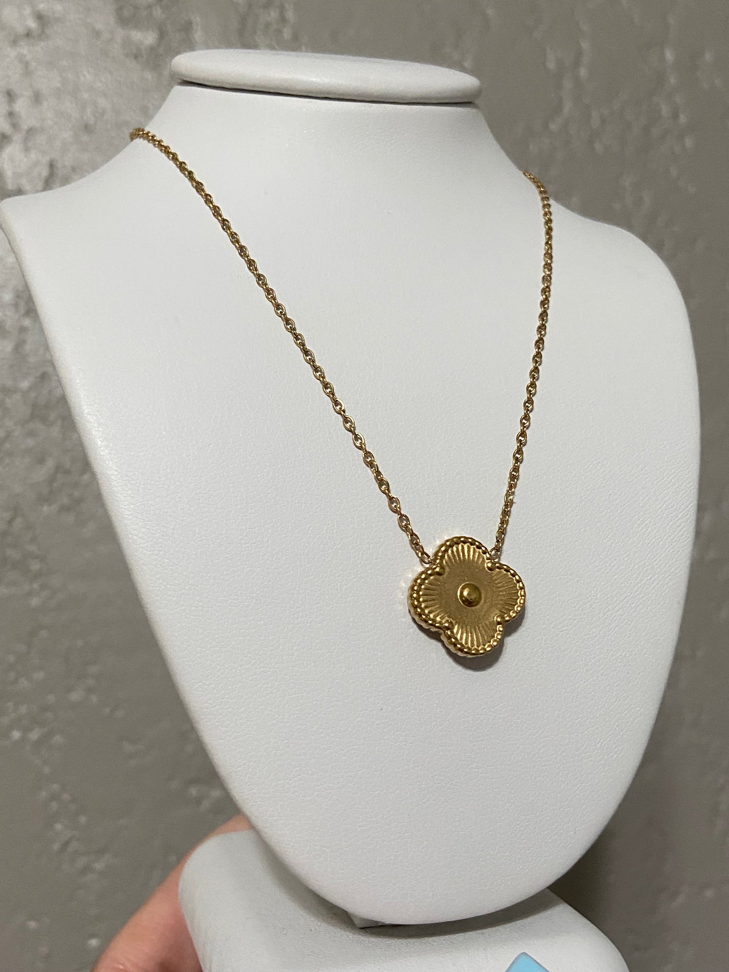 V C A Gold Clover Stainless Steel Necklace