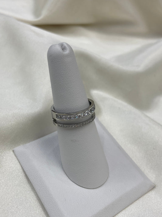 Chunky CZ Layered Stainless Steel Silver Ring
