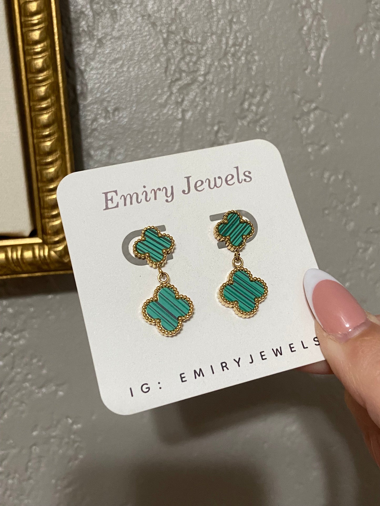 Double Clovers Stainless Steel Drop Gold Earrings
