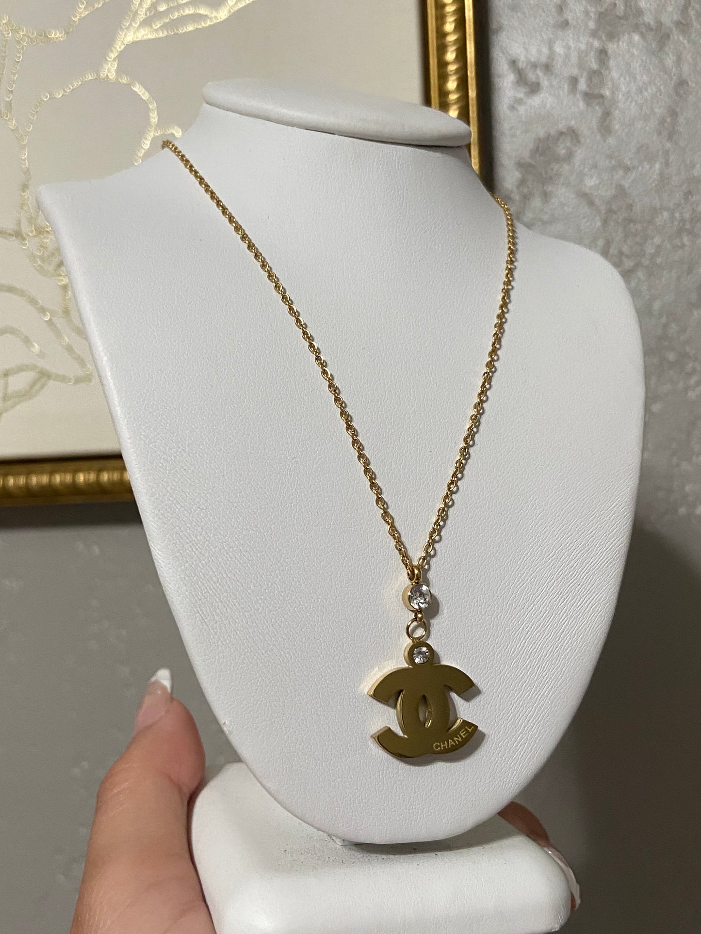 CC CZ Stainless Steel Gold Necklace