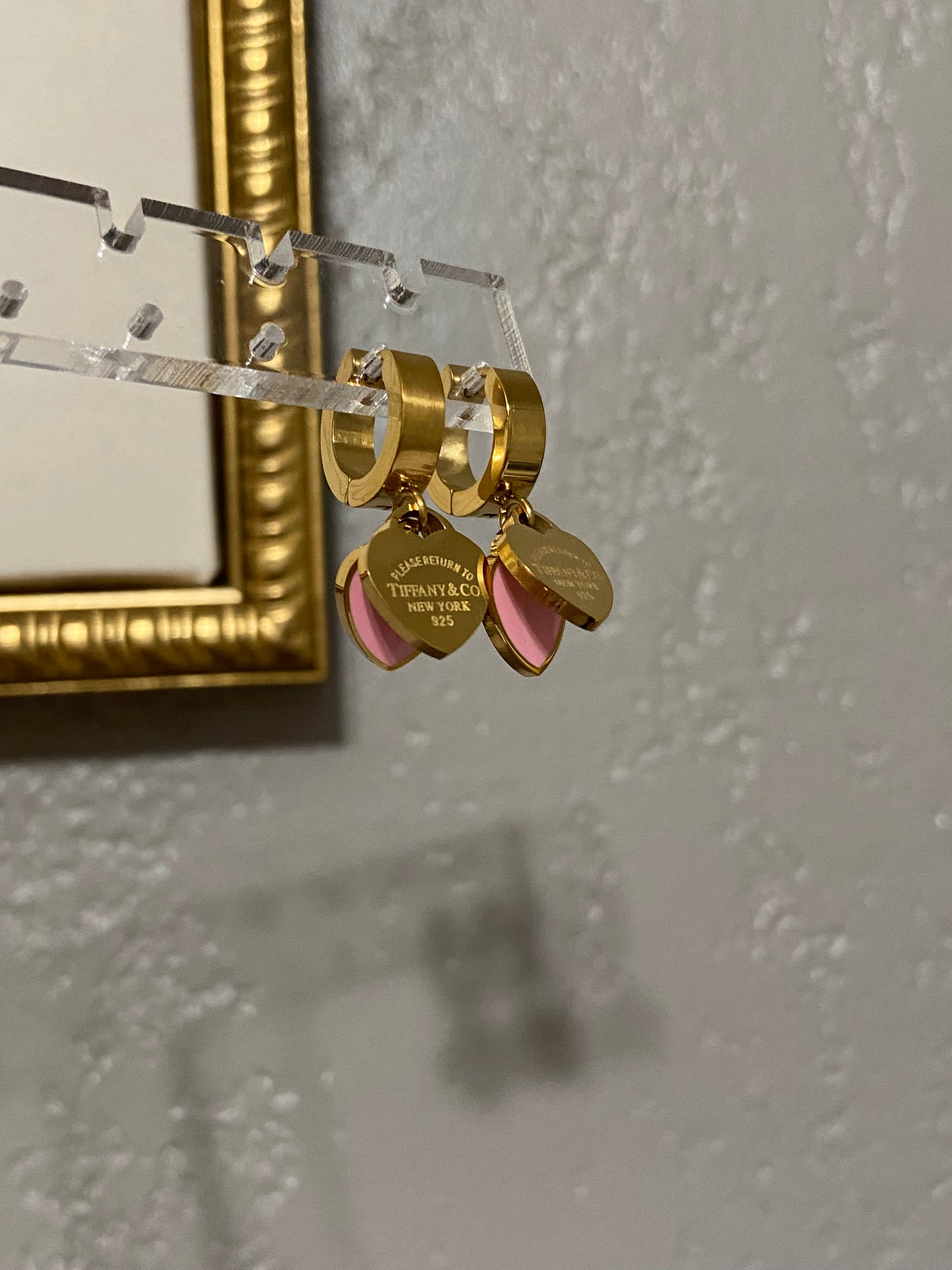 Tiff & Co Stainless Steel Heart Gold Huggie Earrings