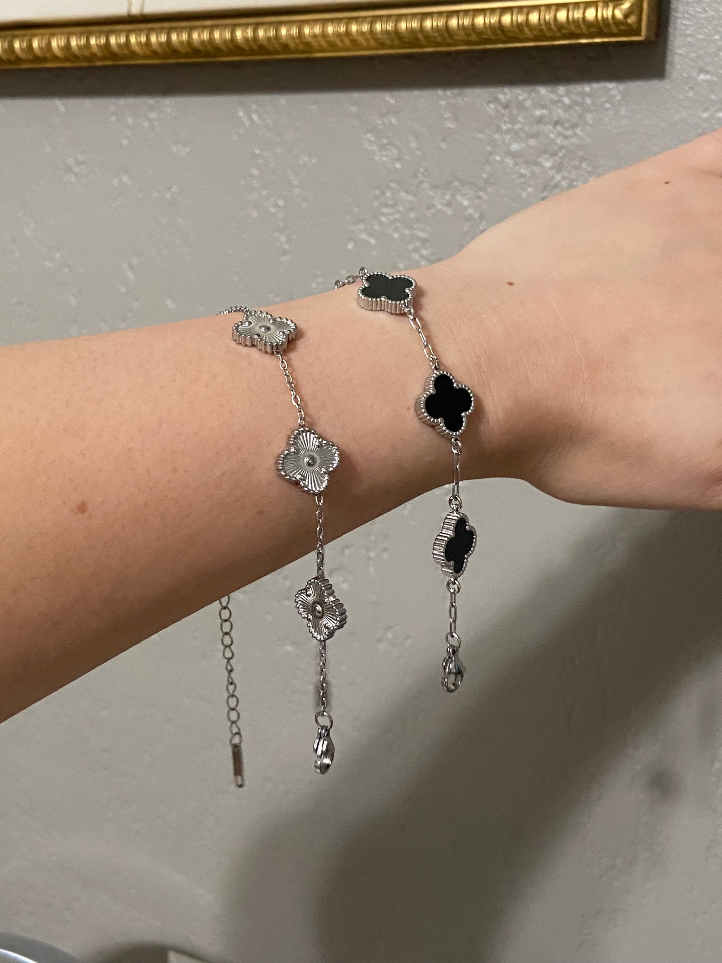 V C A Clover Stainless Steel Silver Bracelet