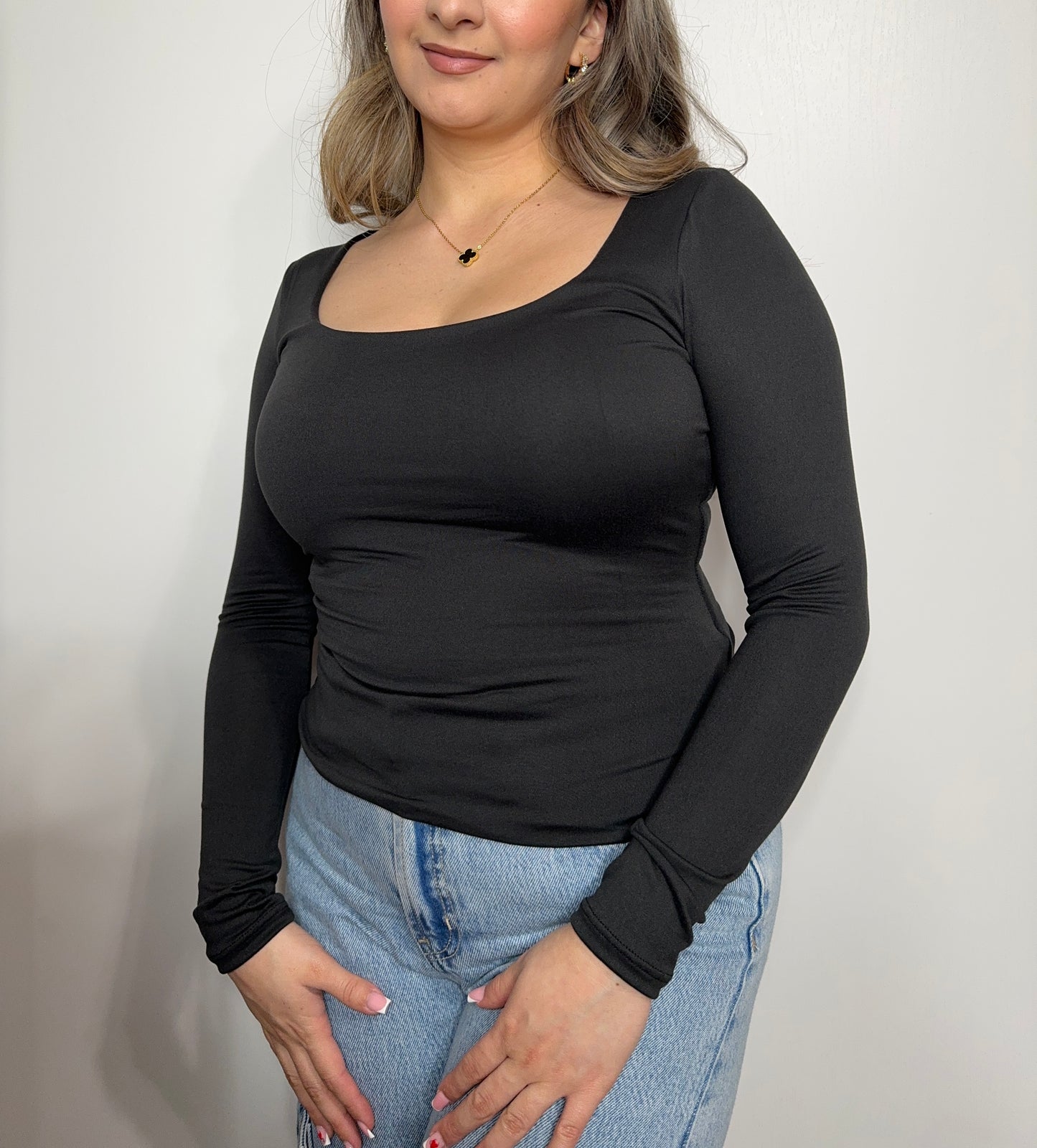 Black Double Layered Long Sleeve Top
