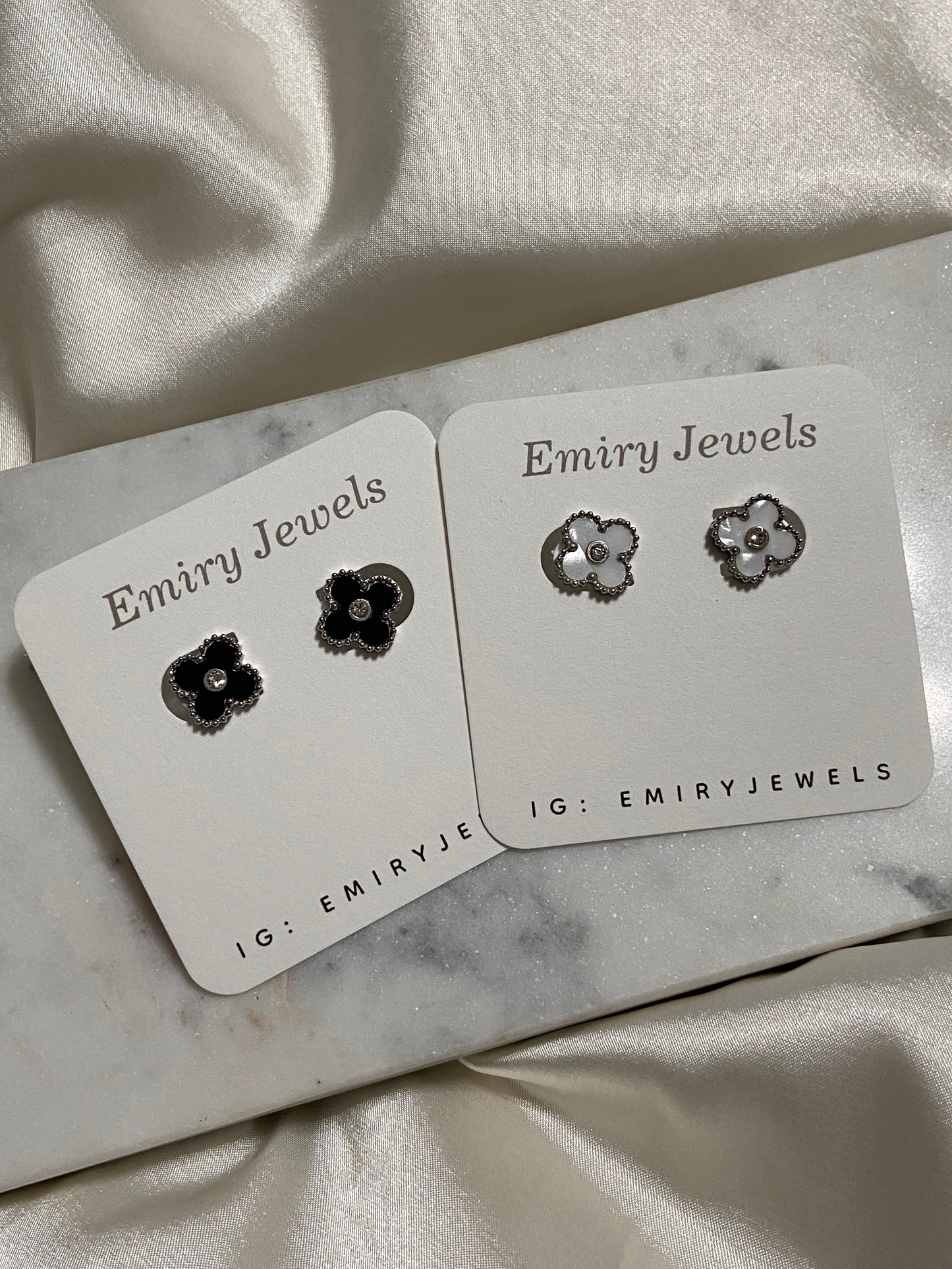 Clover CZ Stainless Steel Silver Earrings
