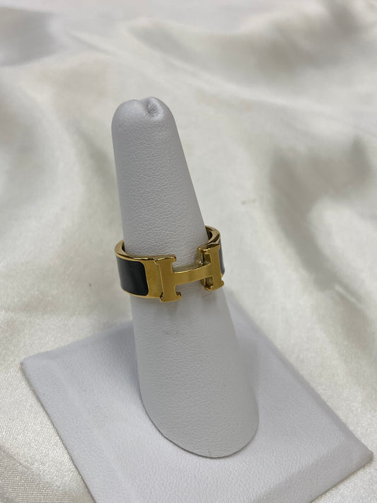 Black Herm Chunky Stainless Steel Gold Ring