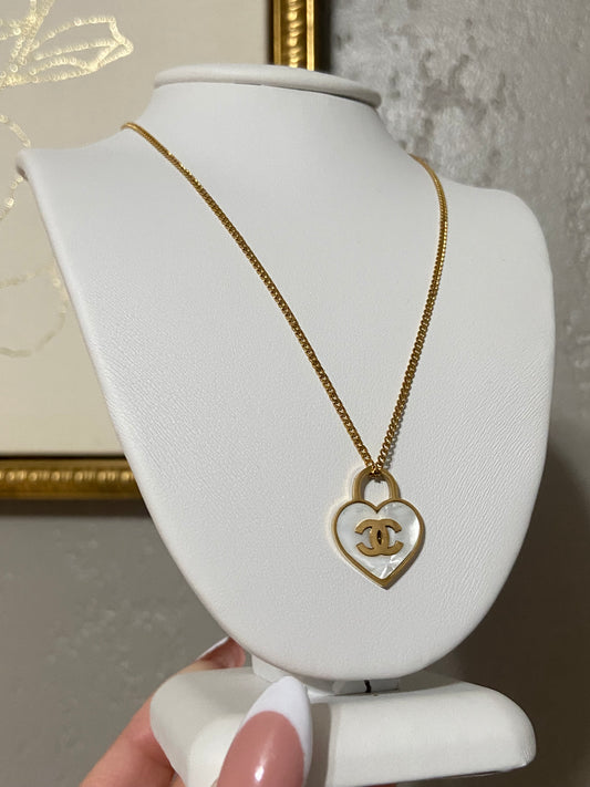 CC White Heart Stainless Steel Necklace