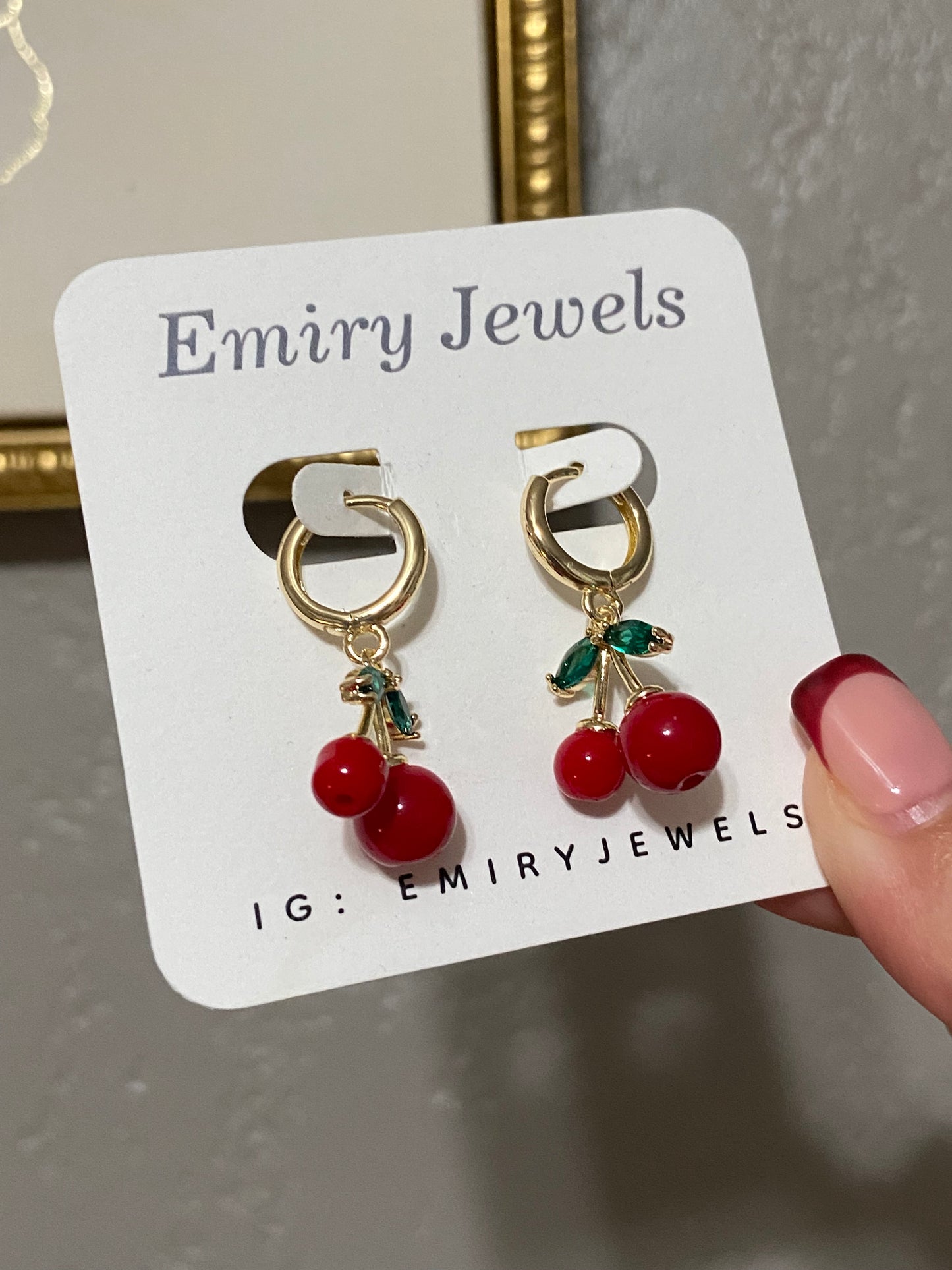 Gold Filled Cherry Huggie Earrings