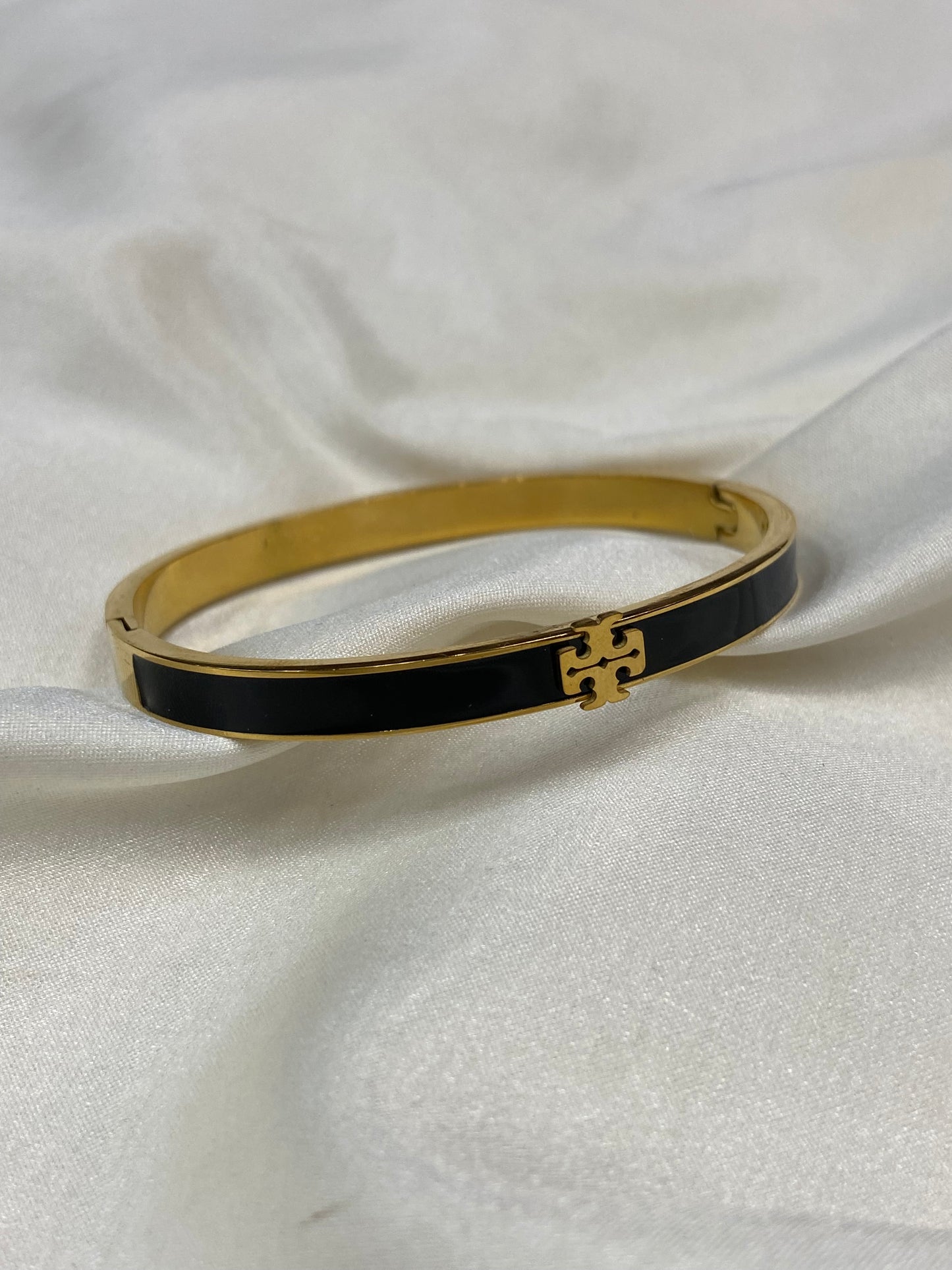 Tory B Thin Black Stainless Steel Gold Bangle