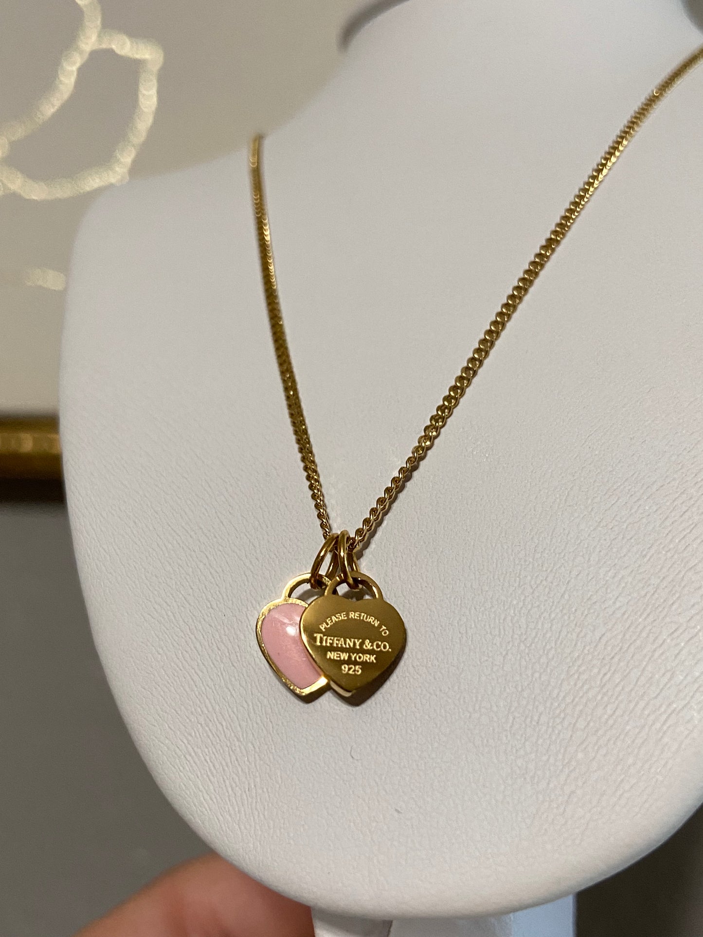 Tiff & Co Mini Pink Heart Stainless Steel Necklace