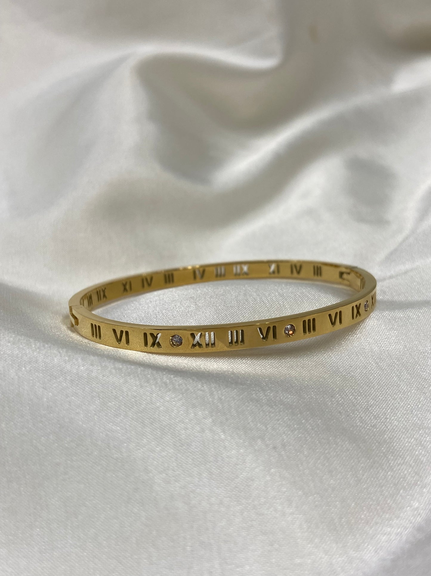 Gold Roman Numeral Thin Stainless Steel Bangle