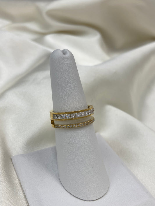 Chunky CZ Layered Stainless Steel Gold Ring