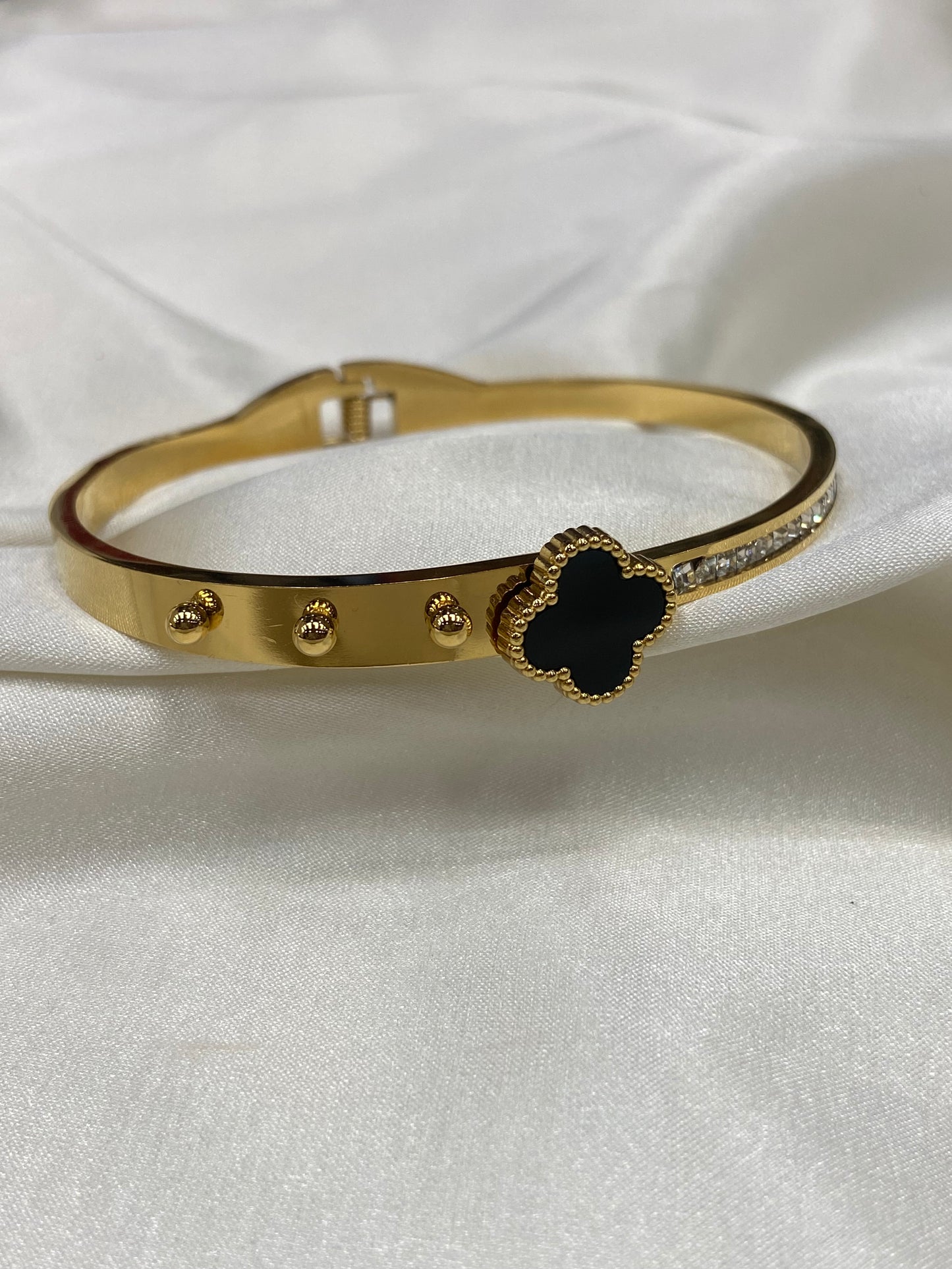 Black Clover Stainless Steel Silver Stud Bracelet