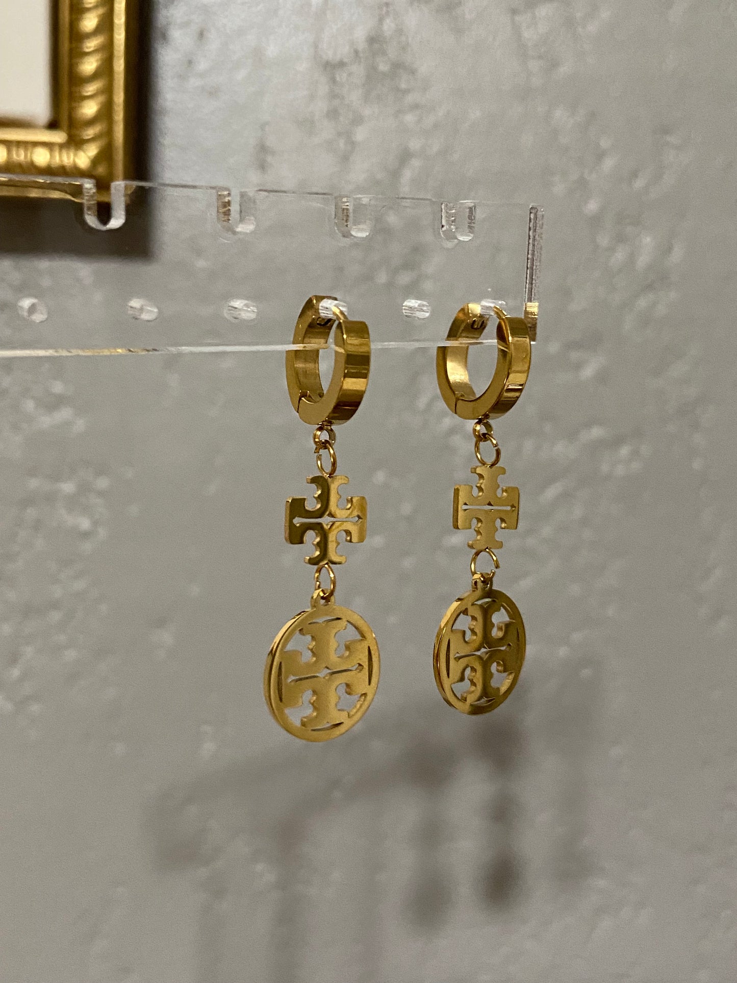 Tory B Stainless Steel Drop Gold Huggie Earrings