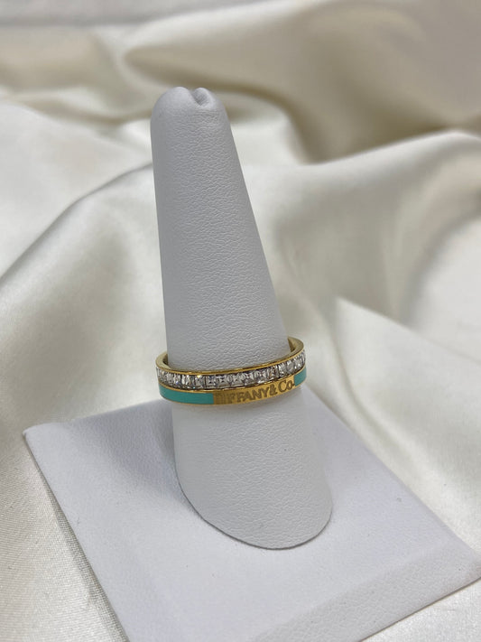 Tiff & Co Stainless Steel CZ Gold Ring
