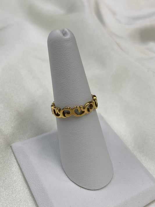 Ocean Waves Stainless Steel Gold Ring