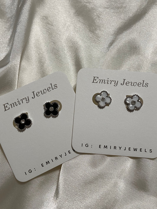 Clover CZ Stainless Steel Silver Earrings