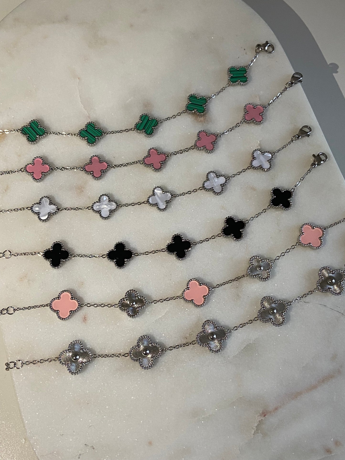V C A Clover Stainless Steel Silver Bracelet