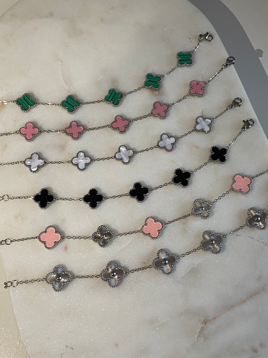 V C A Clover Stainless Steel Silver Bracelet