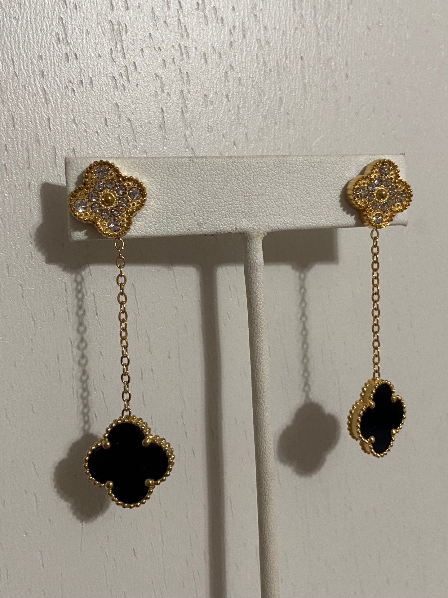Black Clover Drop Stainless Steel Gold Earrings