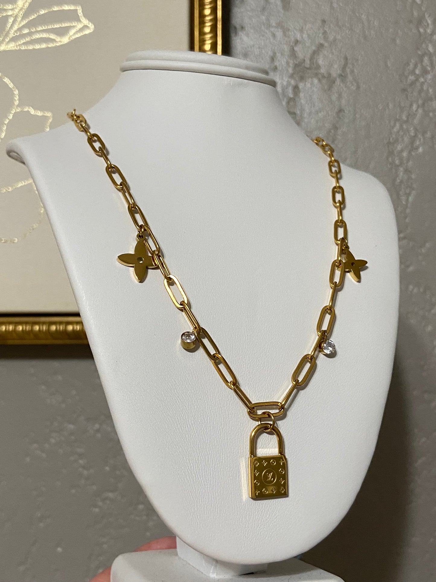 LV Lock Charm Stainless Steel Gold Necklace