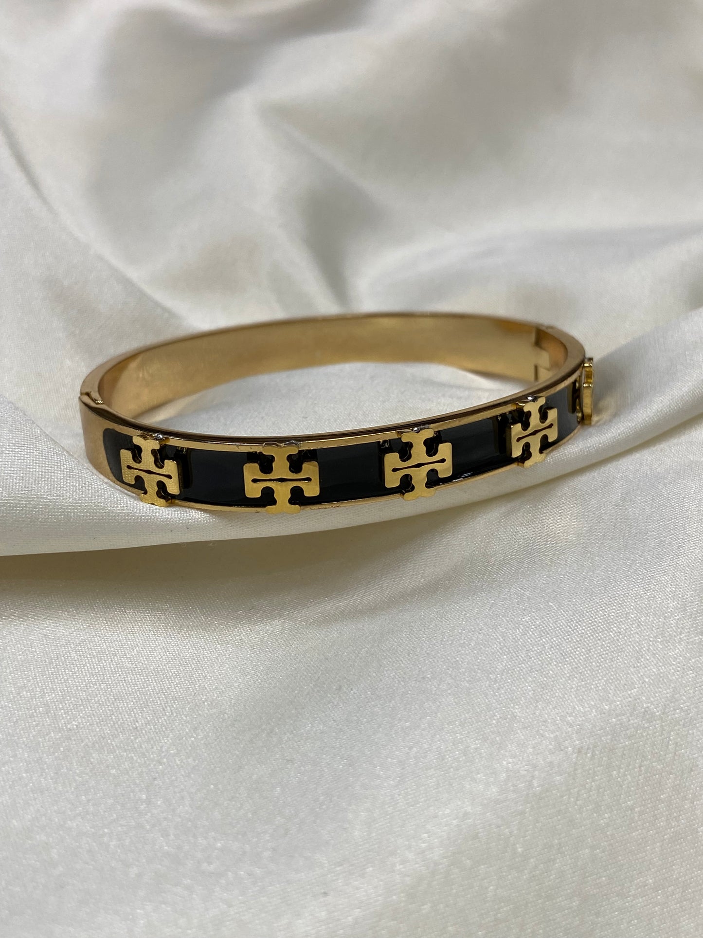 Black Tory B Stainless Steel Gold Bangle