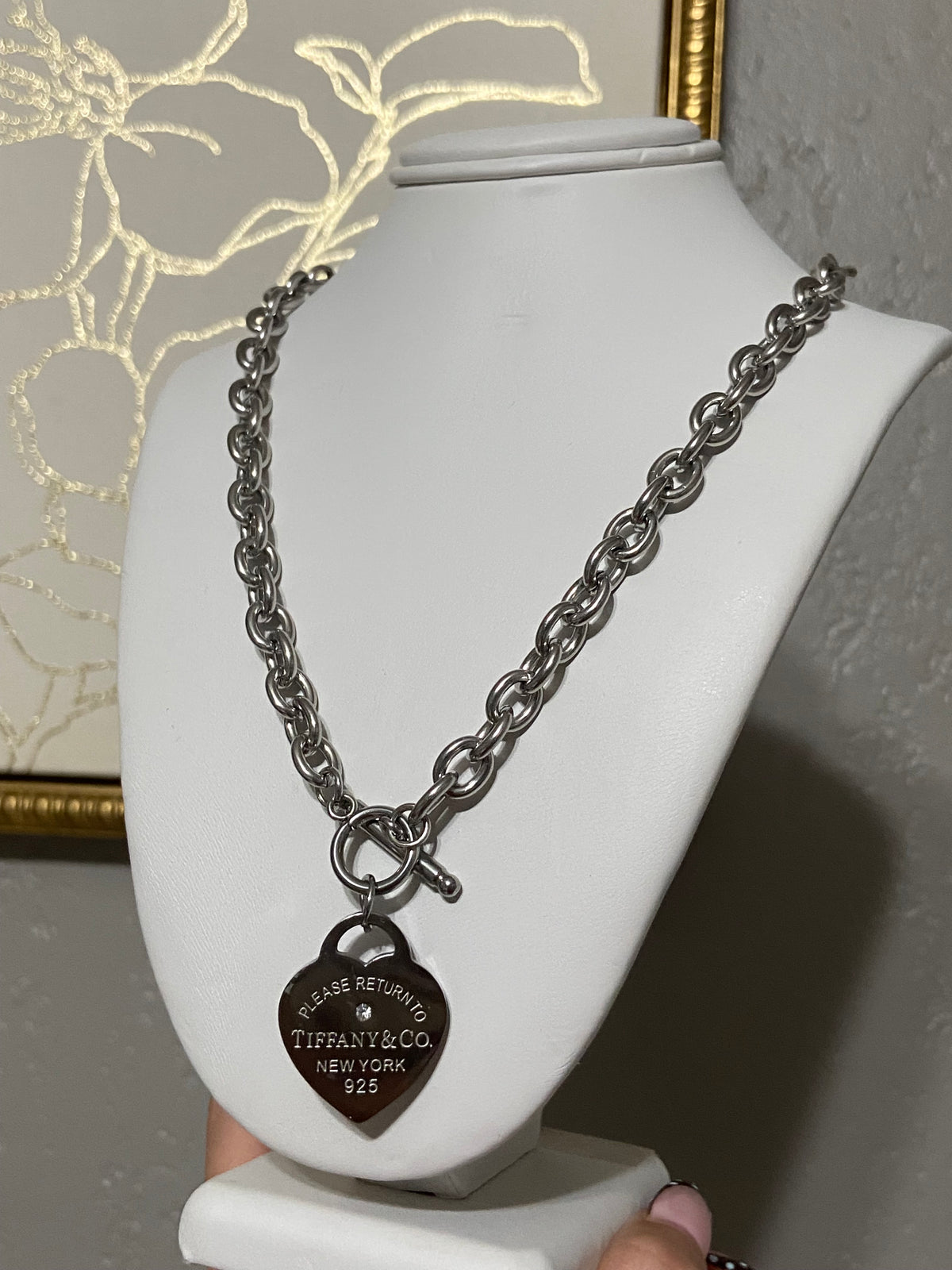 Tiff & Co Heart Tag Stainless Steel Silver Necklace