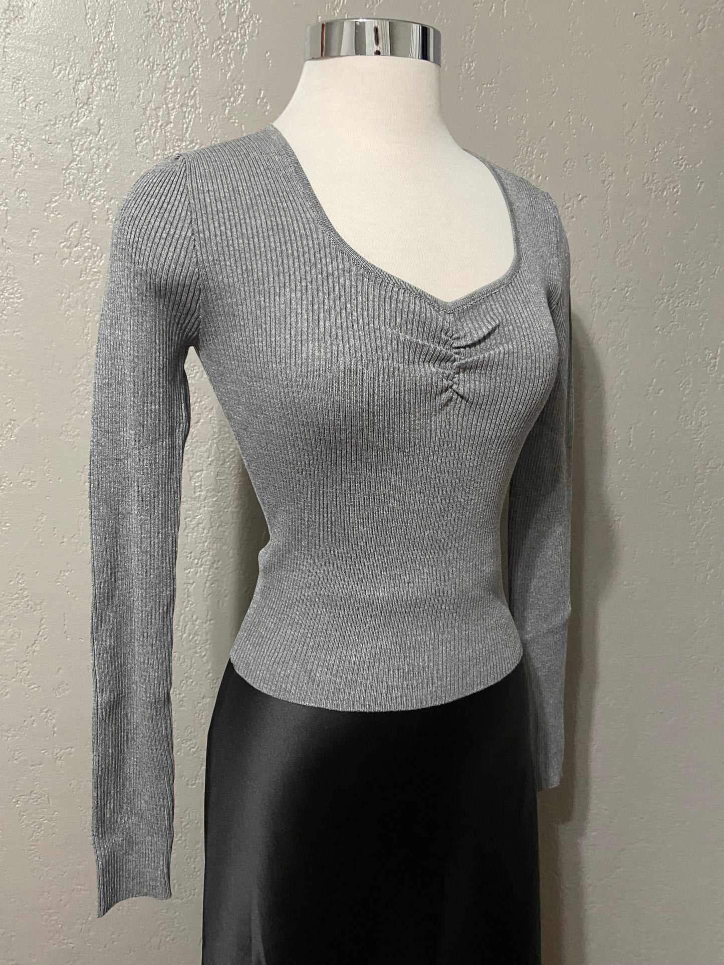 Charcoal Long Sleeve Ribbed Top