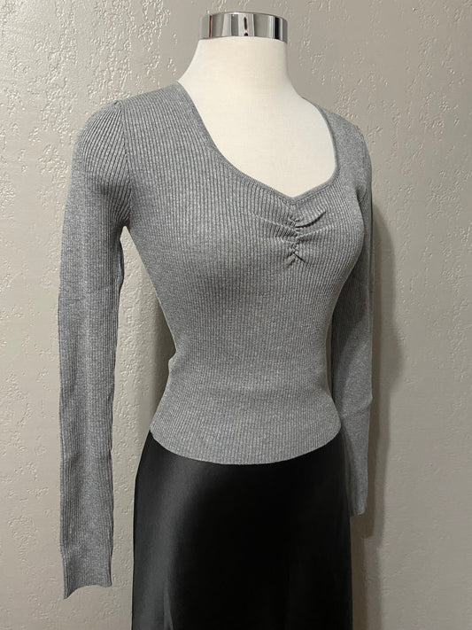 Charcoal Long Sleeve Ribbed Top