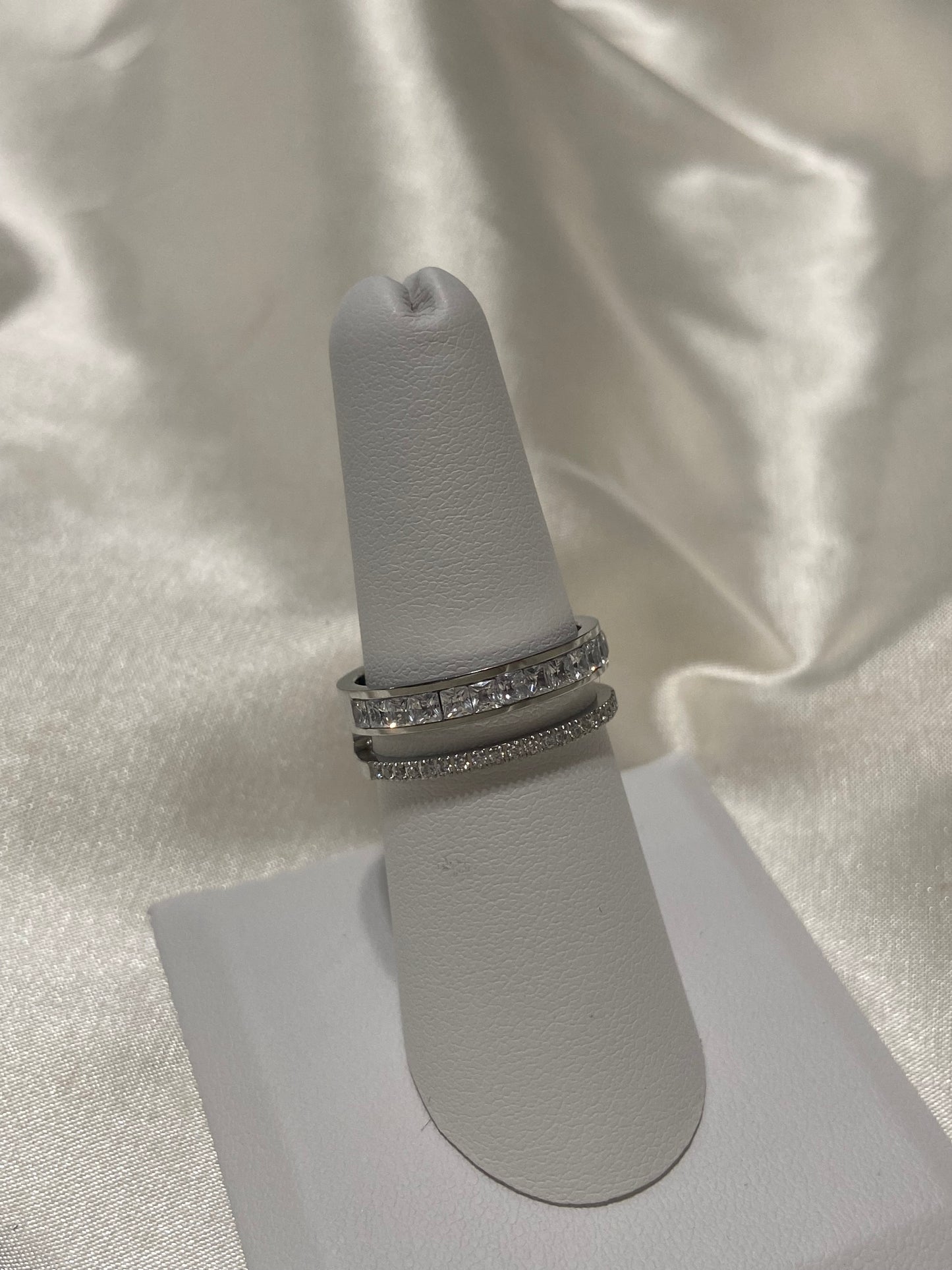 Chunky CZ Layered Stainless Steel Silver Ring