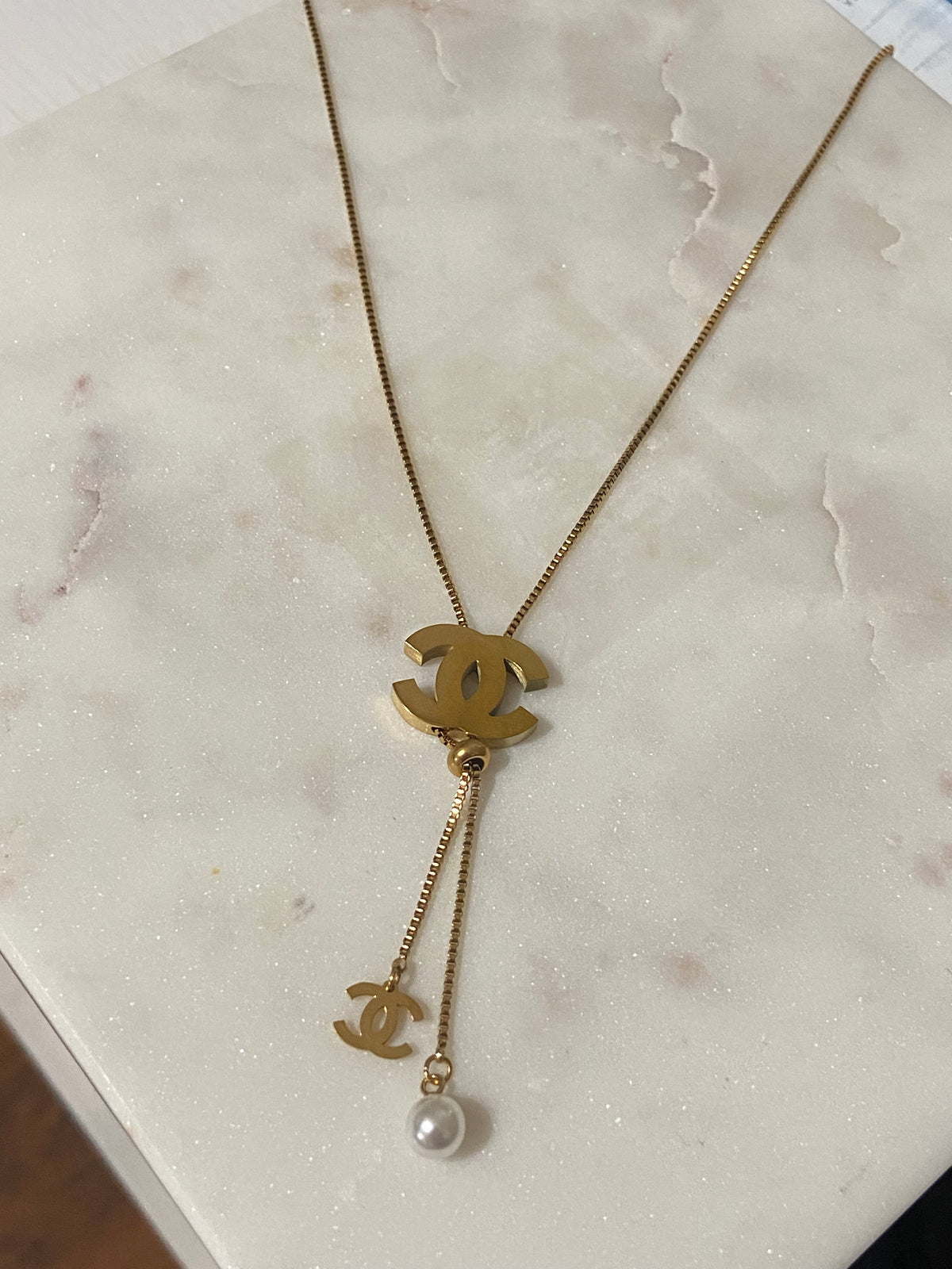 CC Pearl Stainless Steel Gold Necklace