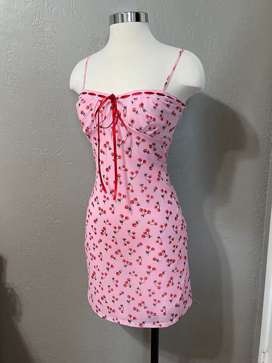 Cherries Mesh Pink Mini Dress