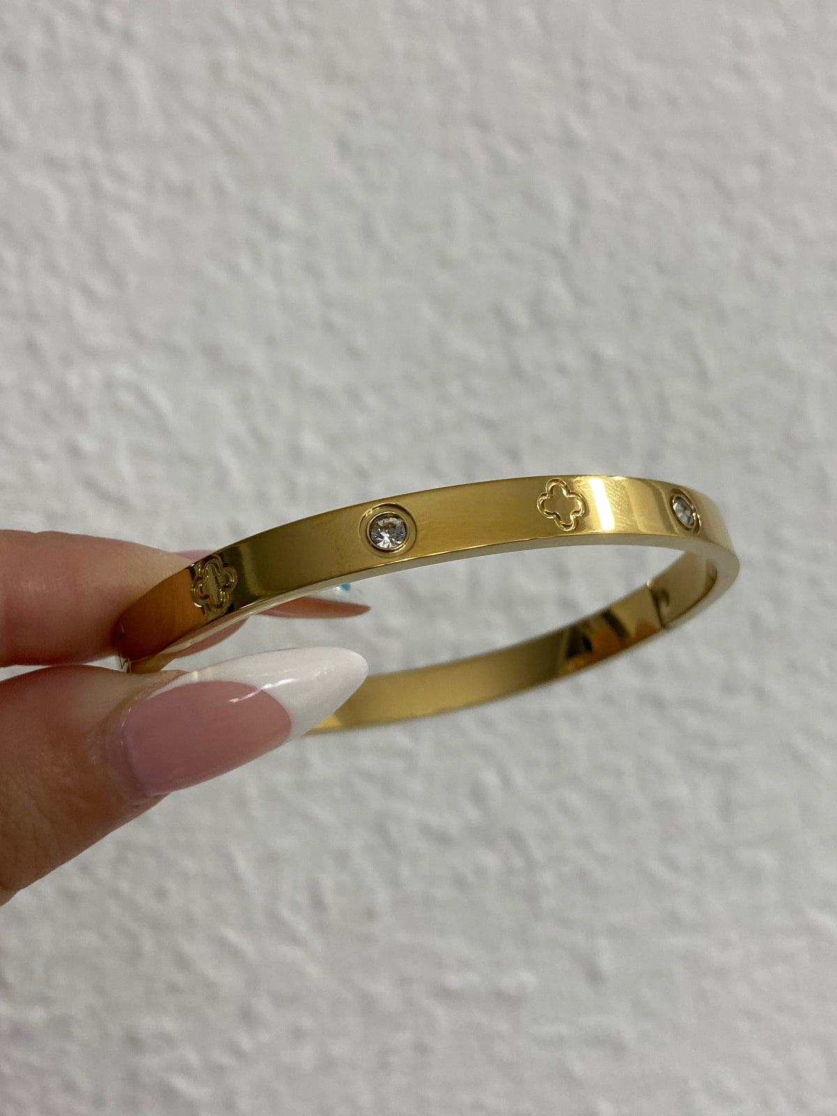 Gold Clover CZ Stainless Steel Gold Bangle