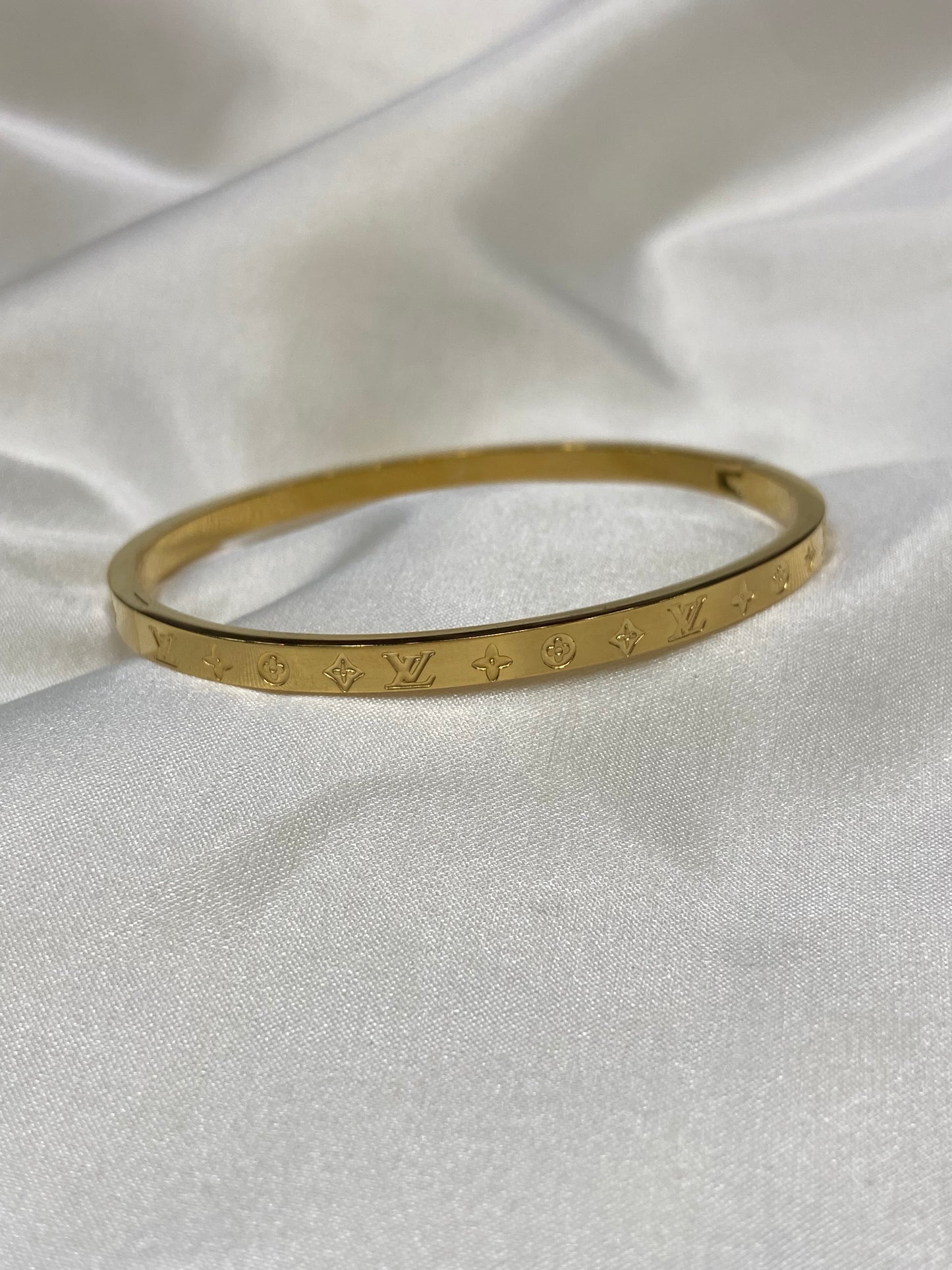 LV Gold Thin Monogram Stainless Steel Bangle